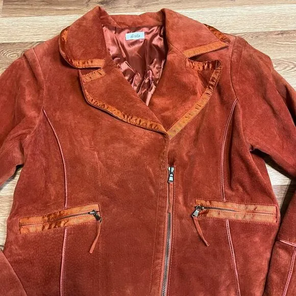 Di Vita 100% Genuine Suede Blazer Women’s Size 8 Rust Brown Moto Jacket