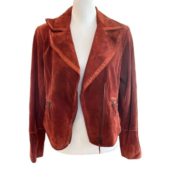 Di Vita 100% Genuine Suede Blazer Women’s Size 8 Rust Brown Moto Jacket
