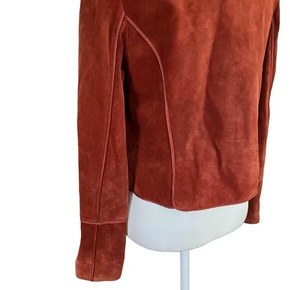 Di Vita 100% Genuine Suede Blazer Women’s Size 8 Rust Brown Moto Jacket