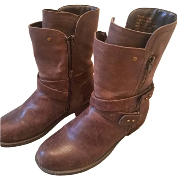 DIBA Brown Leather Western  Cowboy Zip Up Boots