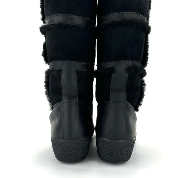 DIVAL “ELISA” BLACK LEATHER AND SUEDE SHEARLING LINED MID-CALF WINTER BOOTS🆕