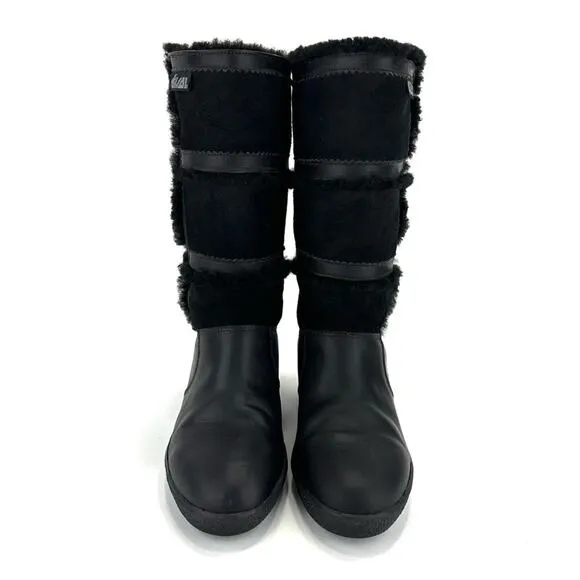 DIVAL “ELISA” BLACK LEATHER AND SUEDE SHEARLING LINED MID-CALF WINTER BOOTS🆕