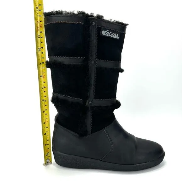 DIVAL “ELISA” BLACK LEATHER AND SUEDE SHEARLING LINED MID-CALF WINTER BOOTS🆕