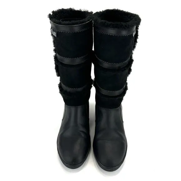 DIVAL “ELISA” BLACK LEATHER AND SUEDE SHEARLING LINED MID-CALF WINTER BOOTS🆕
