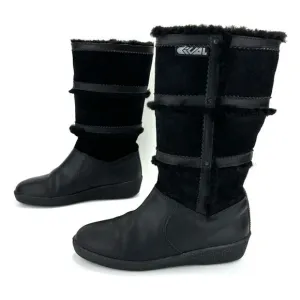 DIVAL “ELISA” BLACK LEATHER AND SUEDE SHEARLING LINED MID-CALF WINTER BOOTS🆕