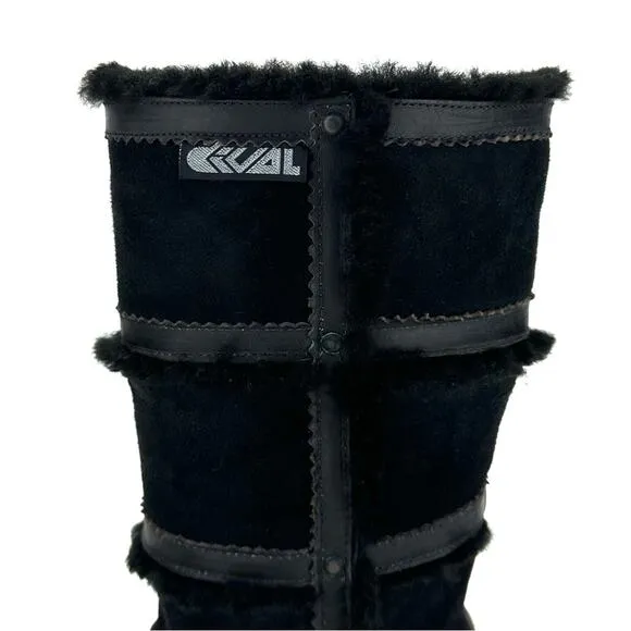 DIVAL “ELISA” BLACK LEATHER AND SUEDE SHEARLING LINED MID-CALF WINTER BOOTS🆕