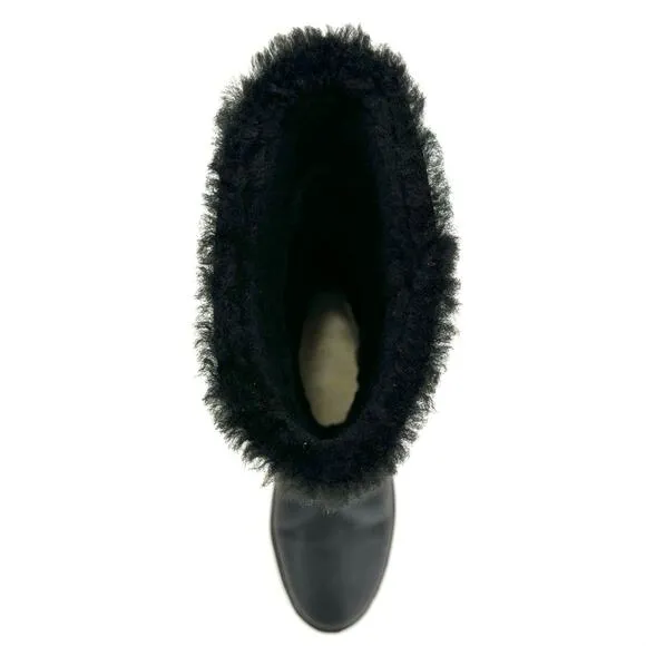 DIVAL “ELISA” BLACK LEATHER AND SUEDE SHEARLING LINED MID-CALF WINTER BOOTS🆕