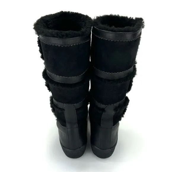 DIVAL “ELISA” BLACK LEATHER AND SUEDE SHEARLING LINED MID-CALF WINTER BOOTS🆕