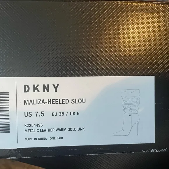 DKNY Maliza Leather Gold Slouch Pointed Toe Mid Boots