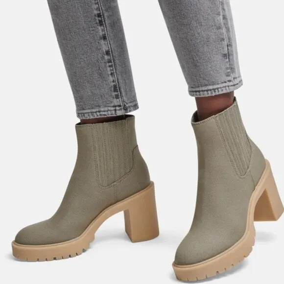 Dolce Vita Huey Caster Heeled Sage Cavas Boot NIB