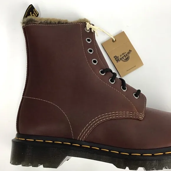 Dr. Martens 1460 Serena Aburzzo Lug Sole Lace-up Faux Fur Lined Leather Boots 10