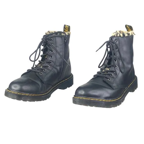 Dr. Martens Unisex Serena Leo Y Black Leopard Lined Combat Boot Size M 6 W 7