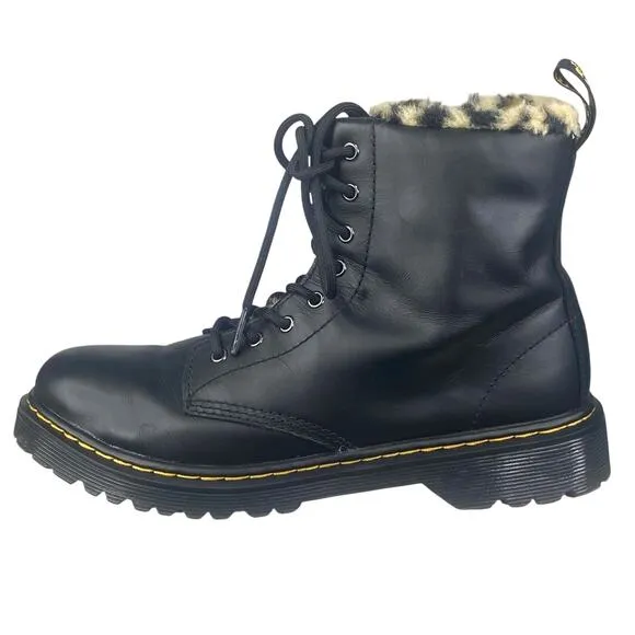 Dr. Martens Unisex Serena Leo Y Black Leopard Lined Combat Boot Size M 6 W 7