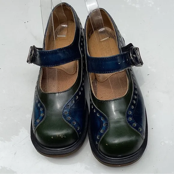 Dr Martens Vintage 90’s England Made Blue &amp; Green Mary Jane Chunky Shoes…