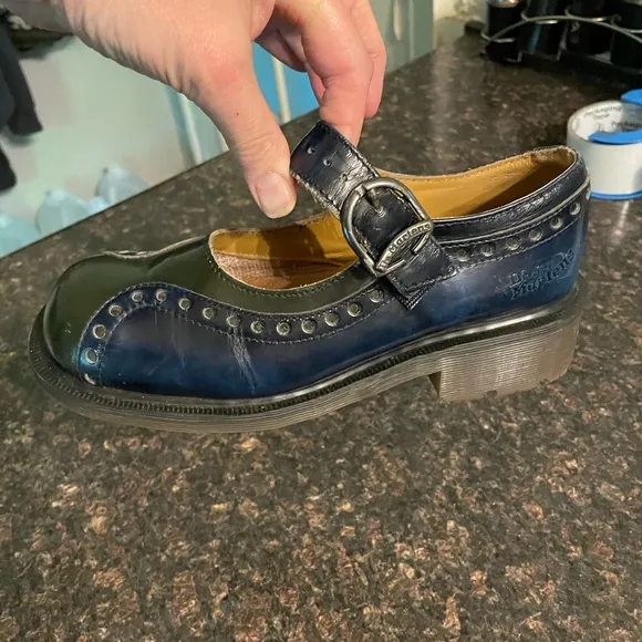Dr Martens Vintage 90’s England Made Blue &amp; Green Mary Jane Chunky Shoes…