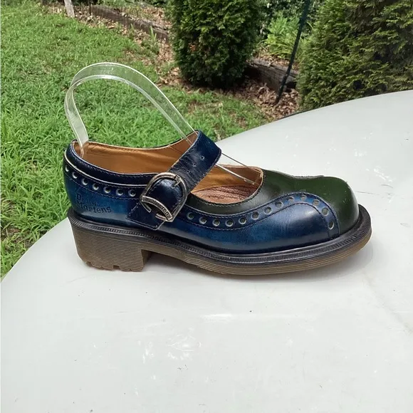 Dr Martens Vintage 90’s England Made Blue &amp; Green Mary Jane Chunky Shoes…