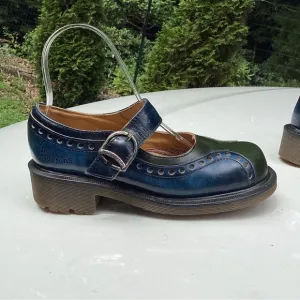 Dr Martens Vintage 90’s England Made Blue &amp; Green Mary Jane Chunky Shoes…