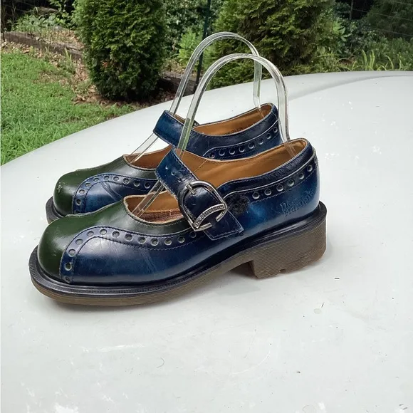 Dr Martens Vintage 90’s England Made Blue &amp; Green Mary Jane Chunky Shoes…