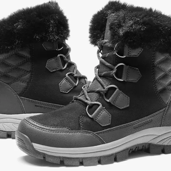 Dream Pairs Black Waterproof Boots Faux Fur, Cozy Warm Insulated Size 8