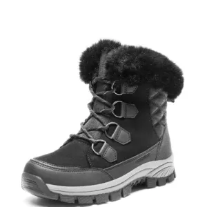 Dream Pairs Black Waterproof Boots Faux Fur, Cozy Warm Insulated Size 8