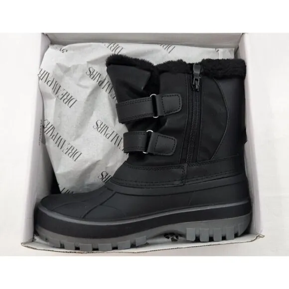 Dream Pairs Ducko Big Kid Mid Calf Black Warm FUR Lined Snow Boots Size 3
