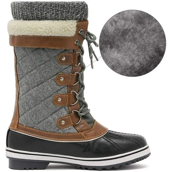 Dream Pairs Women Waterproof Boots Winter Warm Snow Faux Fur Lined Mid Calf Sz 9