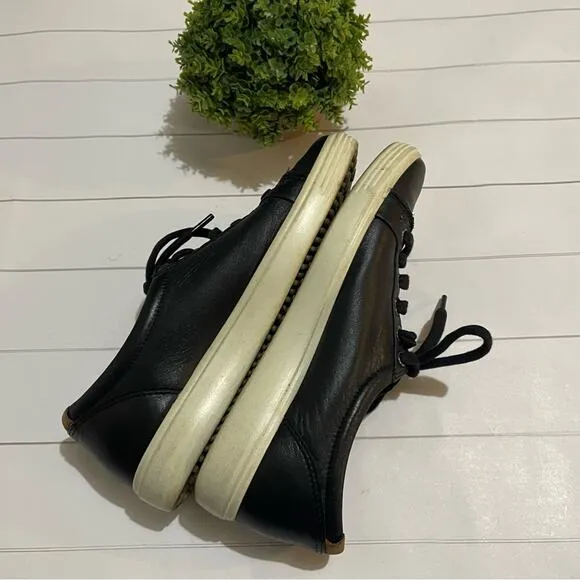 ECCO Black Leather Lave Up Sneakers Shoes Women’s Size EY 38 US 7