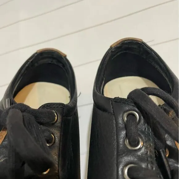 ECCO Black Leather Lave Up Sneakers Shoes Women’s Size EY 38 US 7
