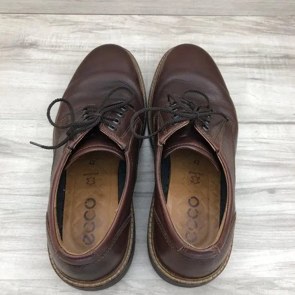 Ecco Shoes Mens 8 Brown Leather Derby Oxford Lace Up