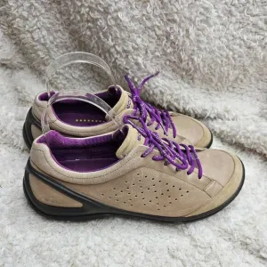 Ecco Biom Fjuel Train Womens Golf‎ Shoes Tan and Purple sz 39
