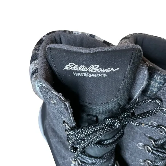 Eddie Bauer Waterproof Laurel Lace‎ Boots Size 9 Dark Smoke Black Grey Snow Moon