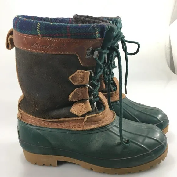 Eddie Bauer Womens 7 Insulated Green Winter Duck Boots Mid-Calf