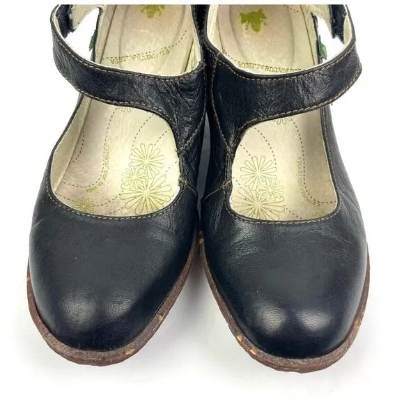 El Naturalista Ambar Jilly Wedge Shoes 40 Black Leather Comfort Womens