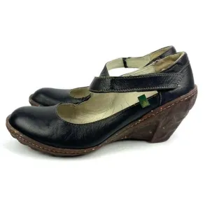 El Naturalista Ambar Jilly Wedge Shoes 40 Black Leather Comfort Womens