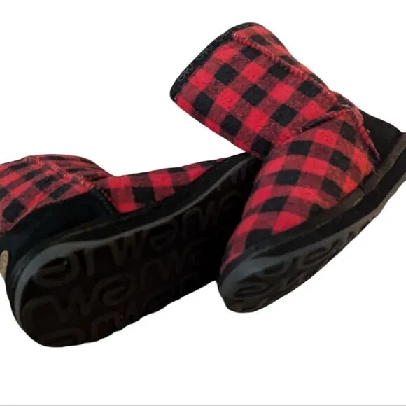 Emu Australia boys red and black checkered plaid lumberjack boots size 1