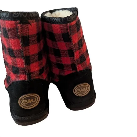 Emu Australia boys red and black checkered plaid lumberjack boots size 1