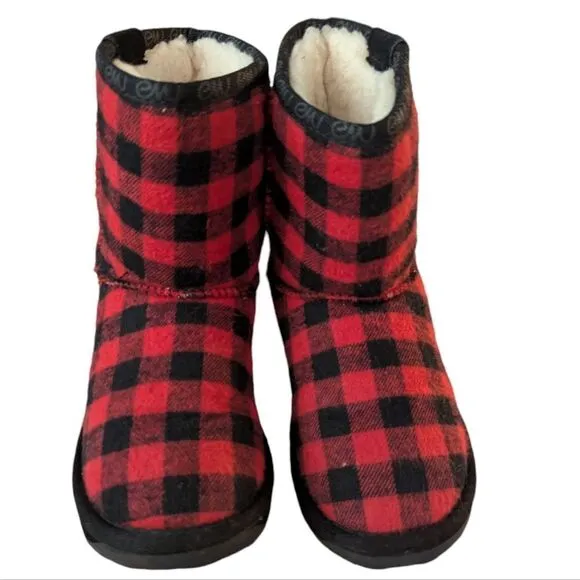 Emu Australia boys red and black checkered plaid lumberjack boots size 1