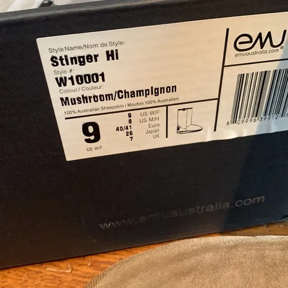 EMU Stinger Hi Women’s Genuine Sheepskin Boots Mushroom Gray Size 9
