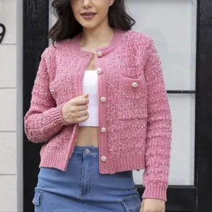 Essential Elegance Buttoned Cardi - Pink
