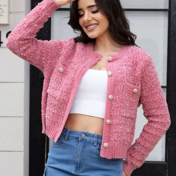 Essential Elegance Buttoned Cardi - Pink