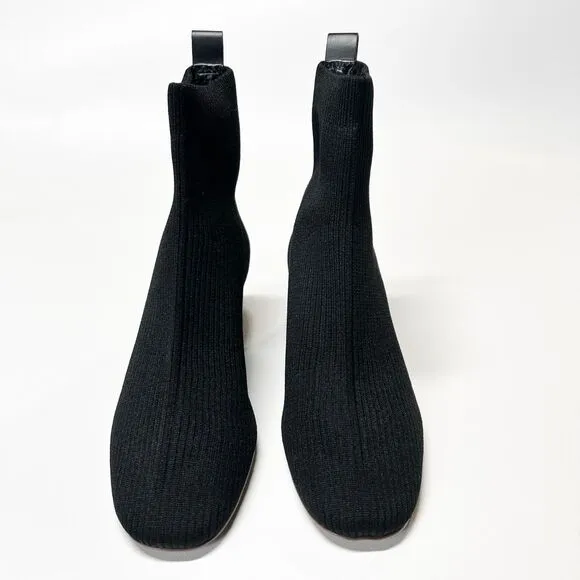 Everlane The Glove Boot Rib Knit Ankle Sock Boots Size 7 ReKnit Black Block Heel