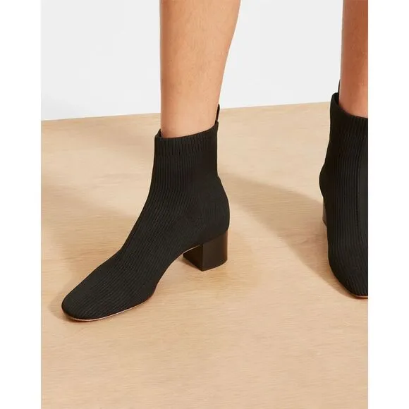 Everlane The Glove Boot Rib Knit Ankle Sock Boots Size 7 ReKnit Black Block Heel