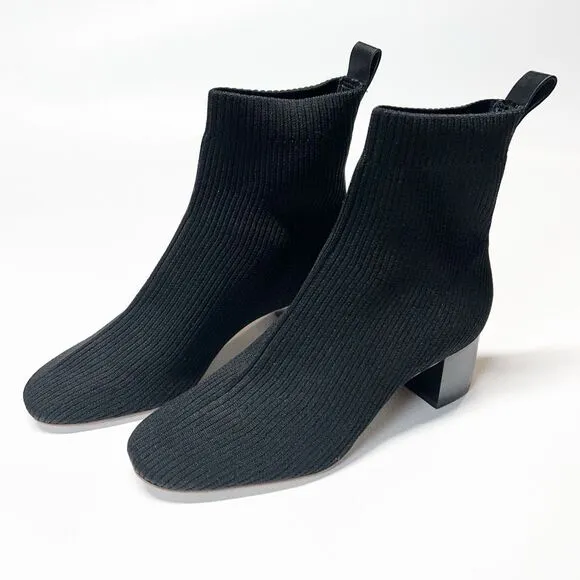 Everlane The Glove Boot Rib Knit Ankle Sock Boots Size 7 ReKnit Black Block Heel