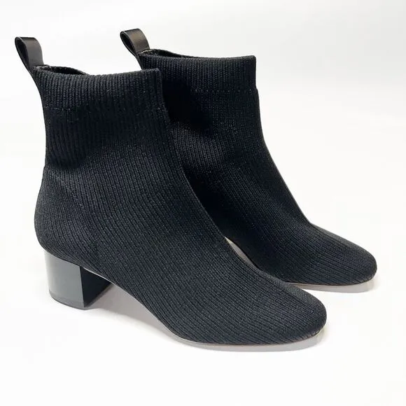 Everlane The Glove Boot Rib Knit Ankle Sock Boots Size 7 ReKnit Black Block Heel