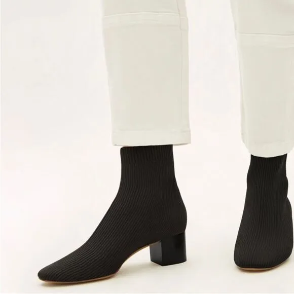 Everlane The Glove Boot Rib Knit Ankle Sock Boots Size 7 ReKnit Black Block Heel