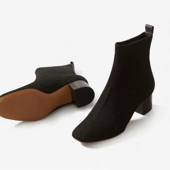 Everlane The Glove Boot Rib Knit Ankle Sock Boots Size 7 ReKnit Black Block Heel