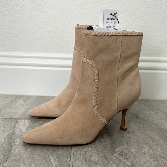 Express Genuine Suede Tan Ankle Boots with Braided detail