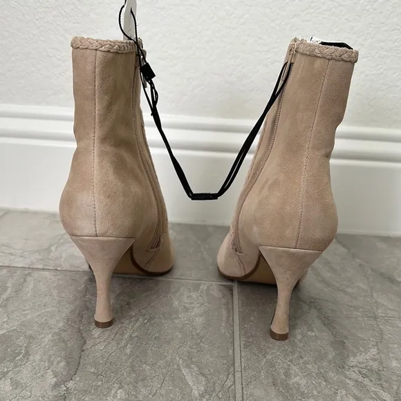 Express Genuine Suede Tan Ankle Boots with Braided detail