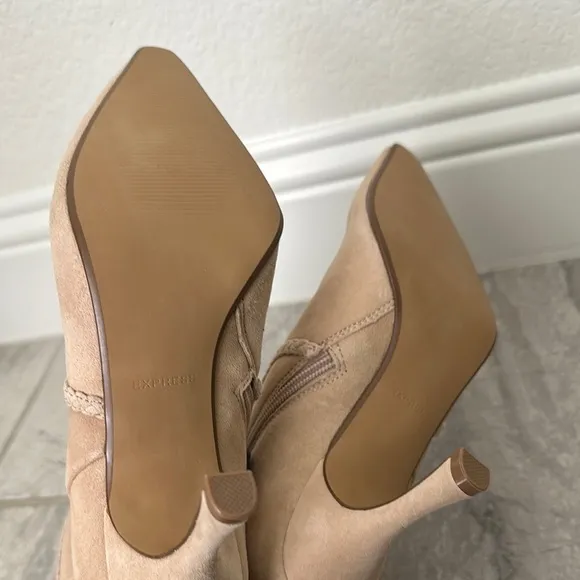 Express Genuine Suede Tan Ankle Boots with Braided detail