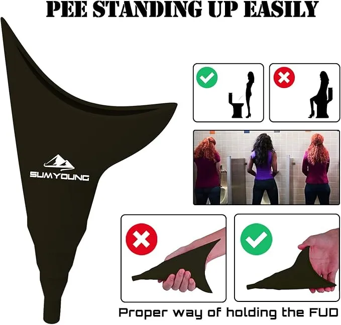 Female Urination Device,Reusable Silicone Female Urinal Portable Women Pee Funnel Urine Cup Allows Pee Standing Up,Compact Design for Car Travel Camping Hiking,with Drawstring Bag and Carabine
